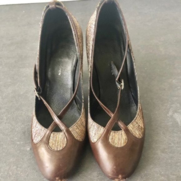 Dries Van Noten Brown and Silver Stacked Heels - Picture 1 of 8